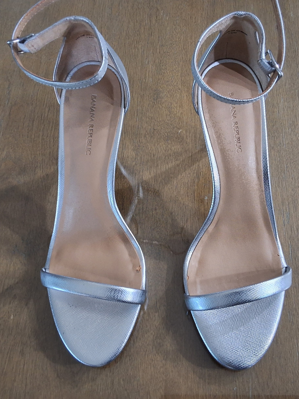 Banana Republic Metallic Silver Ankle-Strap Heels